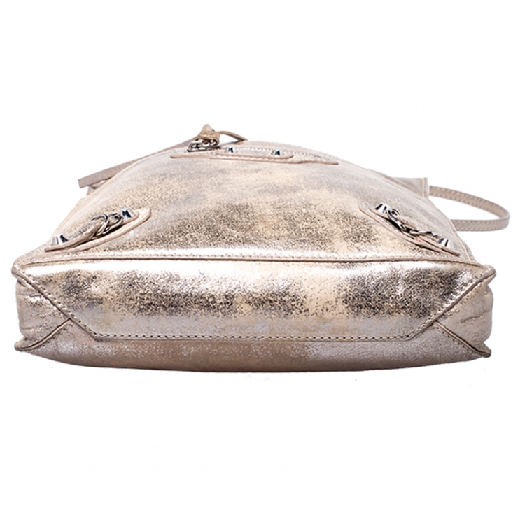 Pre Owned Balenciaga Metallic Beige Papier Messenger Bag