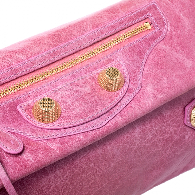 Pre Owned Balenciaga Pink Leather Giant Envelope Flap Clutch
