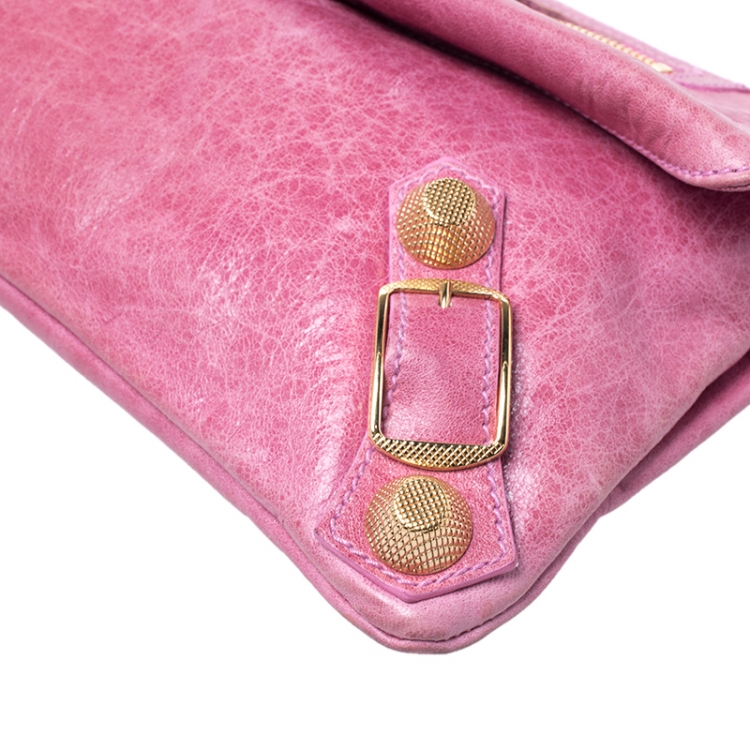 Pre Owned Balenciaga Pink Leather Giant Envelope Flap Clutch