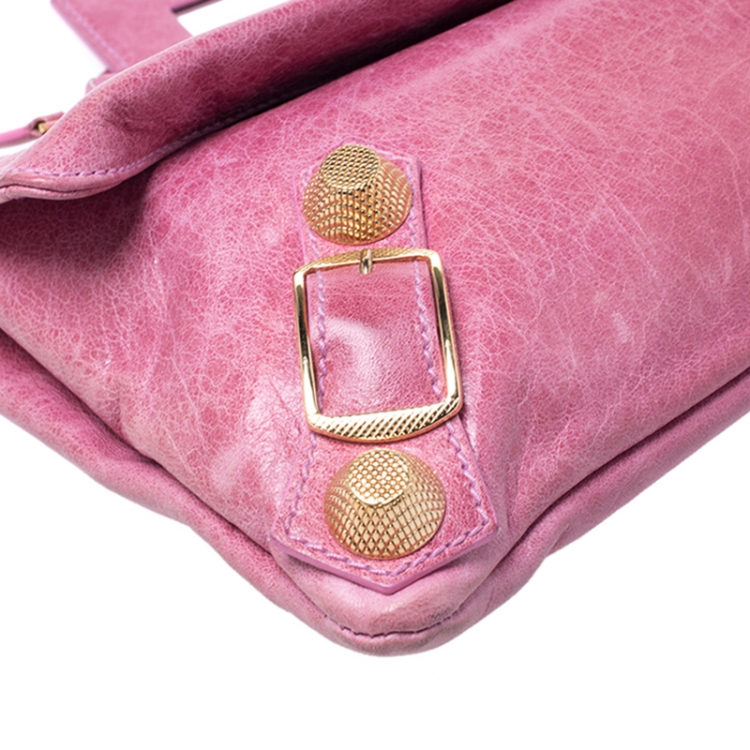 Pre Owned Balenciaga Pink Leather Giant Envelope Flap Clutch