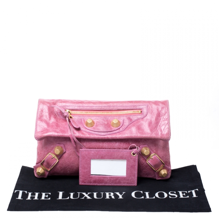 Pre Owned Balenciaga Pink Leather Giant Envelope Flap Clutch