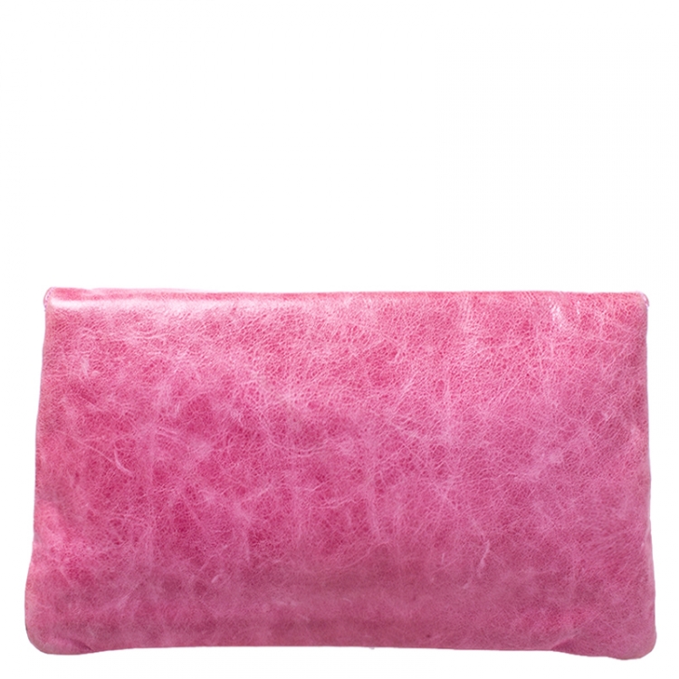 Pre Owned Balenciaga Pink Leather Giant Envelope Flap Clutch