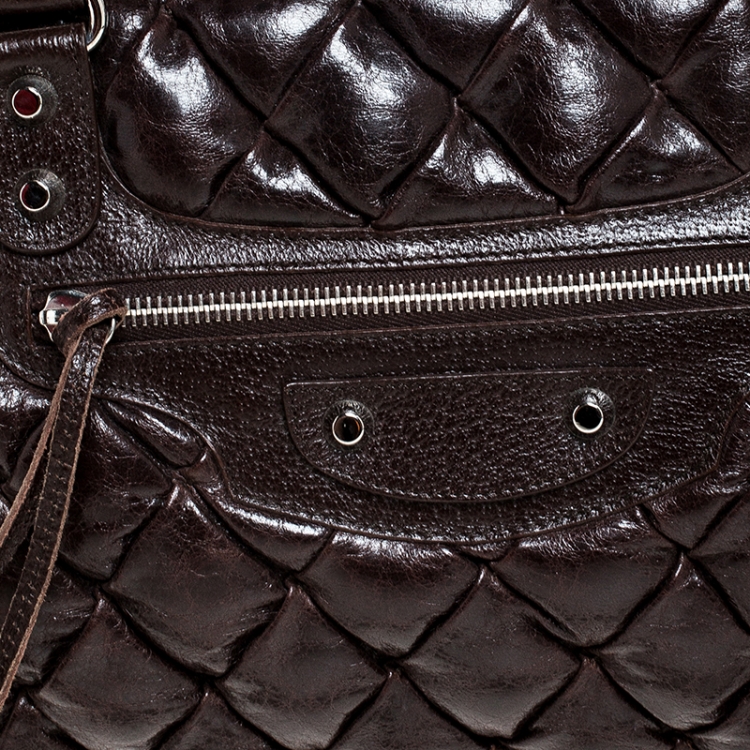 Pre Owned Balenciaga Brown Leather Motocross Classic Matelasse Bag