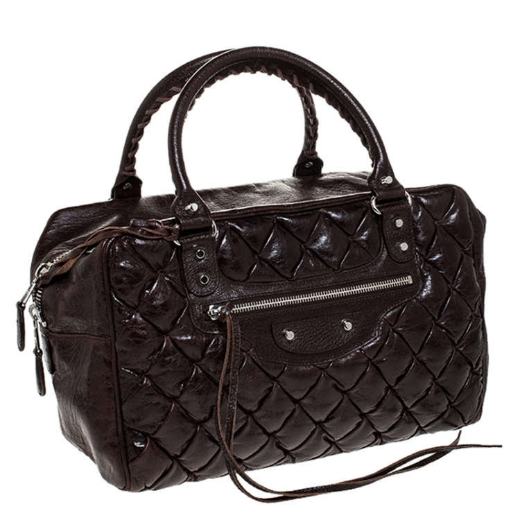 Pre Owned Balenciaga Brown Leather Motocross Classic Matelasse Bag
