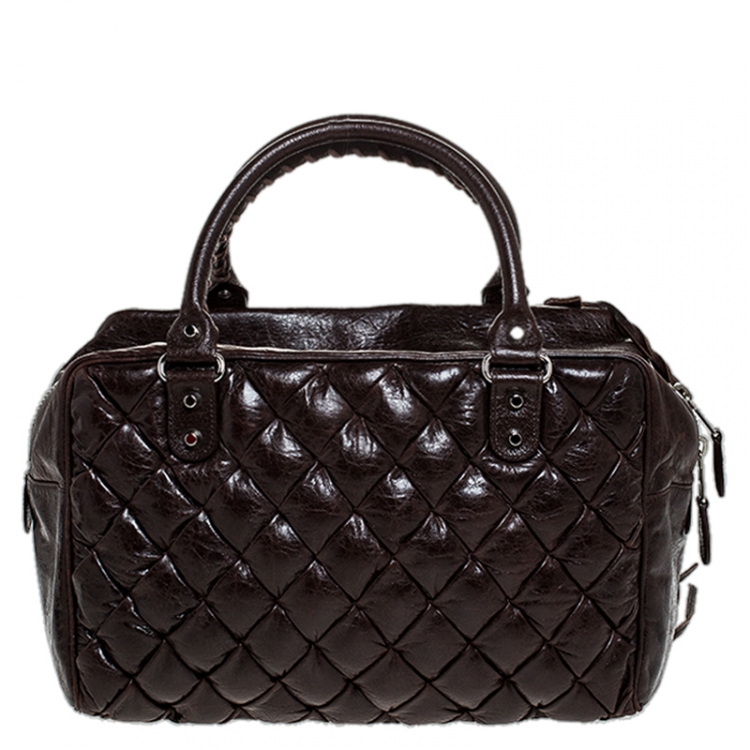 Pre Owned Balenciaga Brown Leather Motocross Classic Matelasse Bag