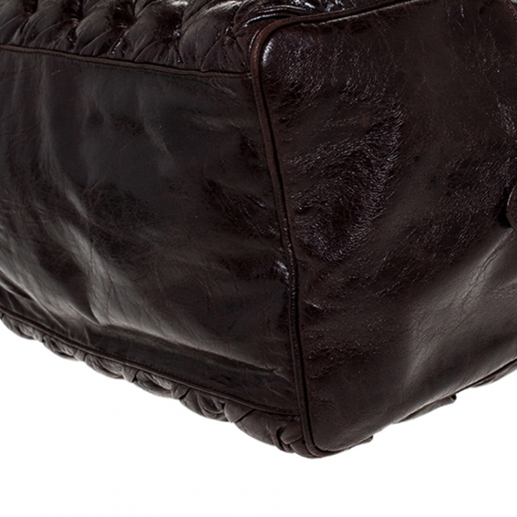 Pre Owned Balenciaga Brown Leather Motocross Classic Matelasse Bag