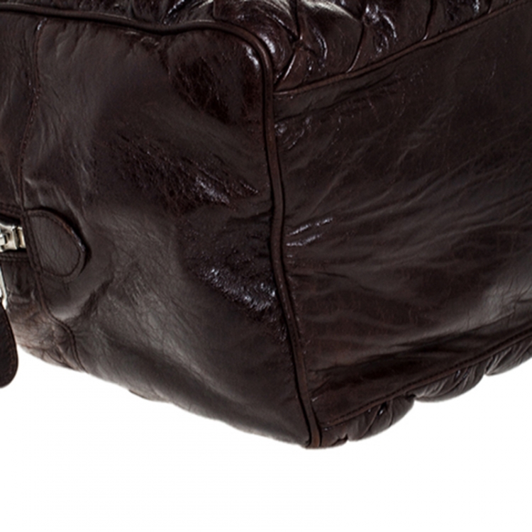 Pre Owned Balenciaga Brown Leather Motocross Classic Matelasse Bag