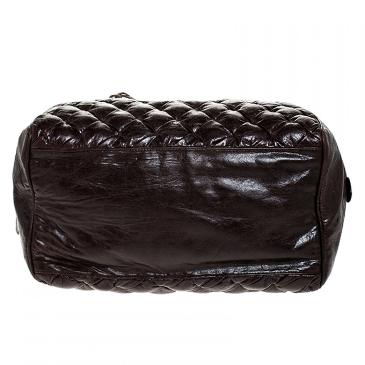 Pre Owned Balenciaga Brown Leather Motocross Classic Matelasse Bag
