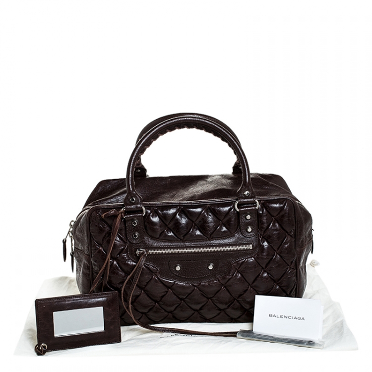 Pre Owned Balenciaga Brown Leather Motocross Classic Matelasse Bag