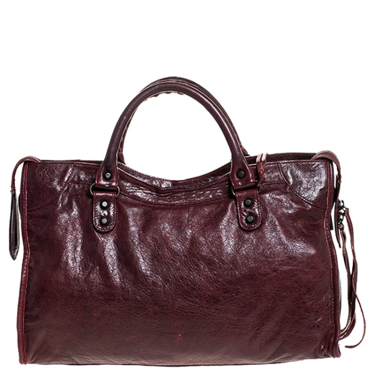 Pre Owned Balenciaga Maroon Leather Classic City Tote