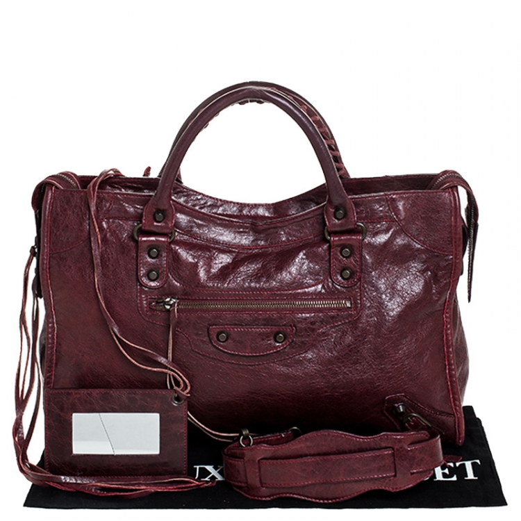 Pre Owned Balenciaga Maroon Leather Classic City Tote