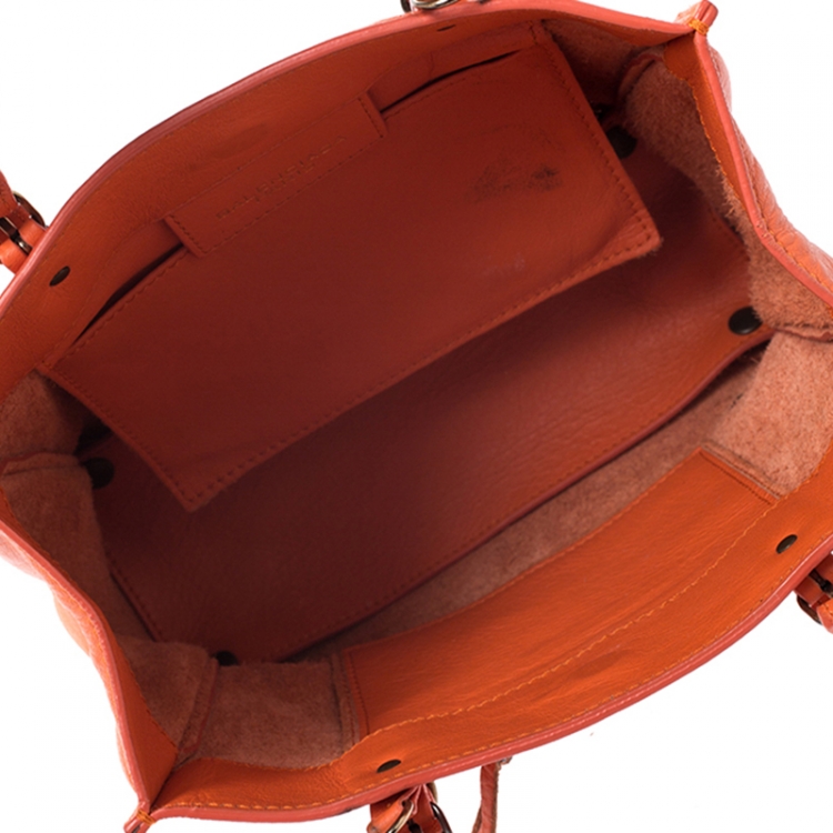 Pre Owned Balenciaga Orange Leather Mini Papier A4 Tote