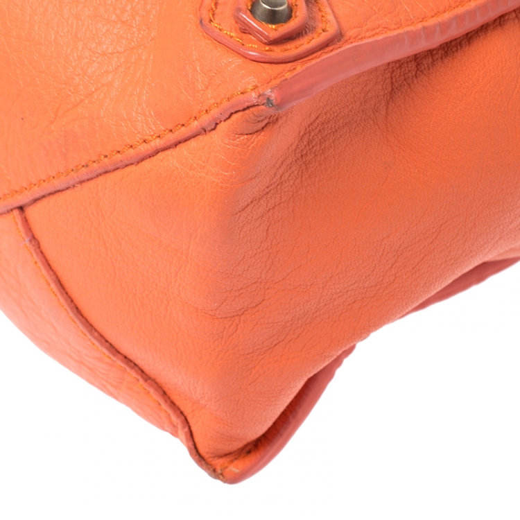 Pre Owned Balenciaga Orange Leather Mini Papier A4 Tote