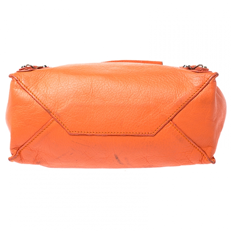 Pre Owned Balenciaga Orange Leather Mini Papier A4 Tote