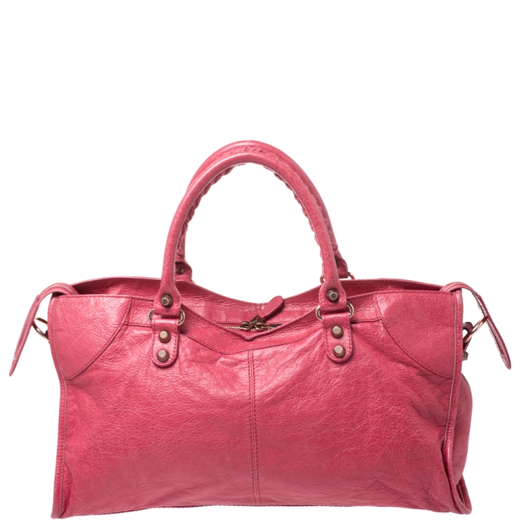 Pre Owned Balenciaga Red Leather Rose Gold Hardware Part Time Tote