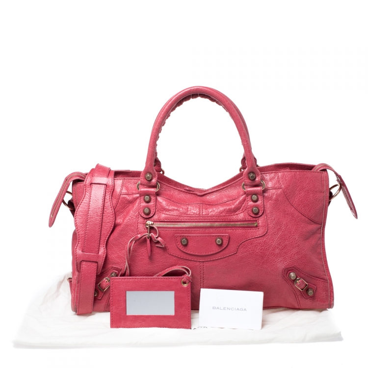 Pre Owned Balenciaga Red Leather Rose Gold Hardware Part Time Tote