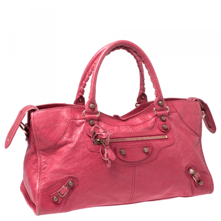 Pre Owned Balenciaga Red Leather Rose Gold Hardware Part Time Tote