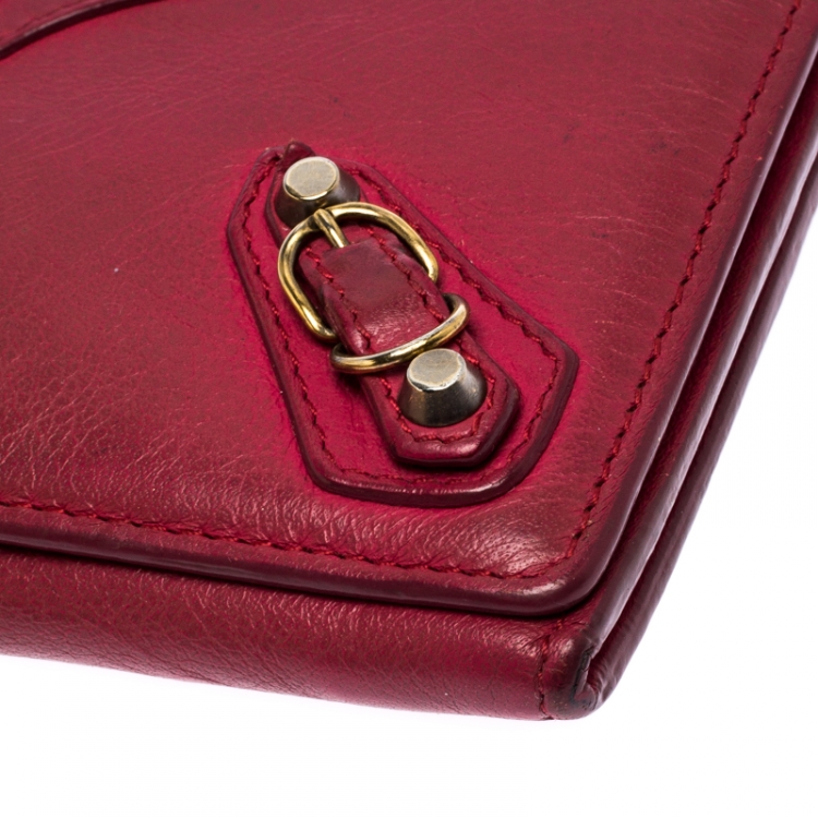 Pre Owned Balenciaga Magenta Leather Classic Money Long Wallet