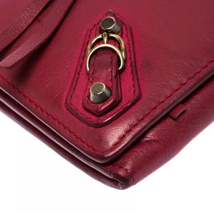 Pre Owned Balenciaga Magenta Leather Classic Money Long Wallet