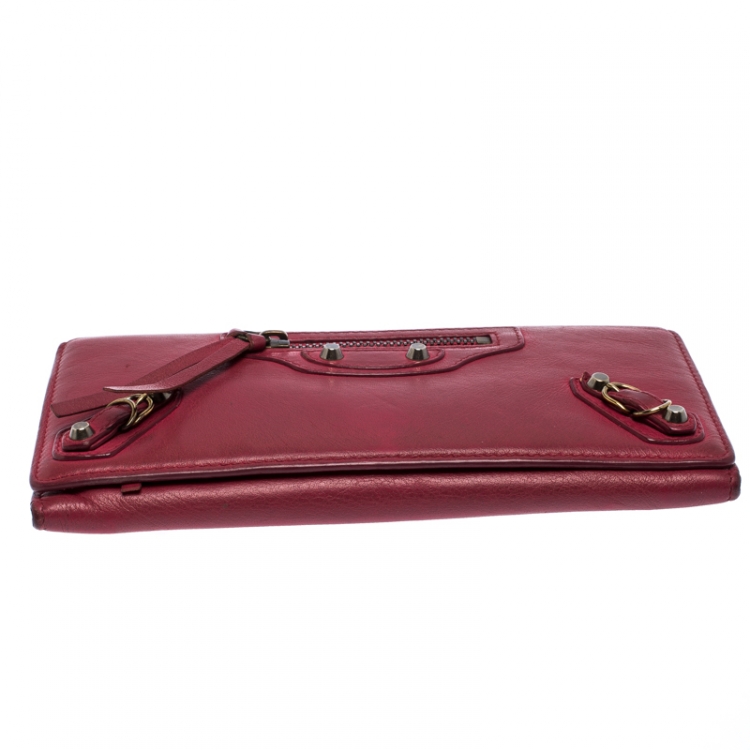 Pre Owned Balenciaga Magenta Leather Classic Money Long Wallet