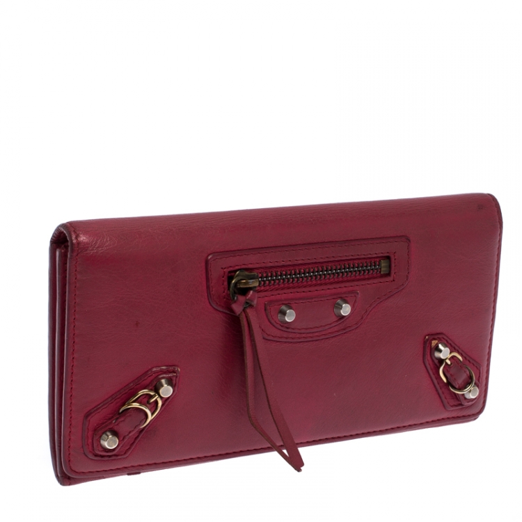 Pre Owned Balenciaga Magenta Leather Classic Money Long Wallet