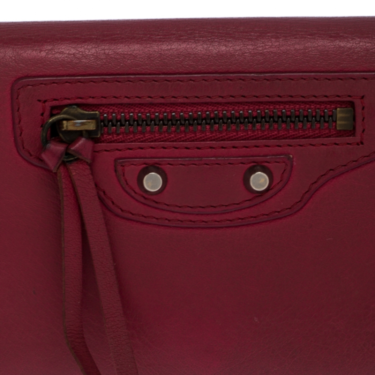 Pre Owned Balenciaga Magenta Leather Classic Money Long Wallet