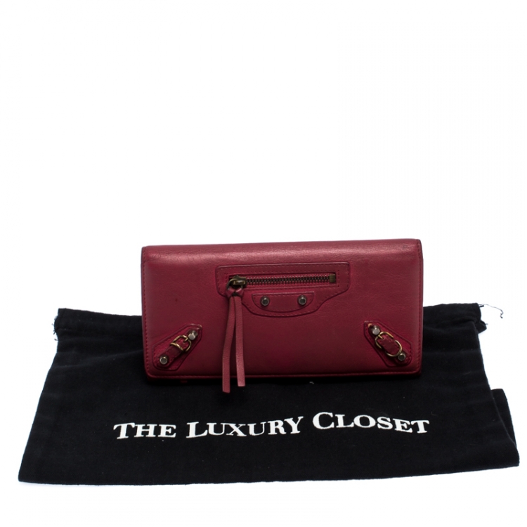 Pre Owned Balenciaga Magenta Leather Classic Money Long Wallet