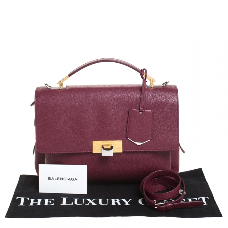 Pre Owned Balenciaga Burgundy Leather Le Dix Top Handle Bag
