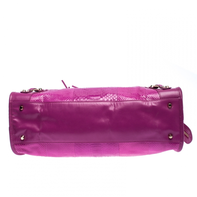 Pre Owned Balenciaga Magenta Python SH City Bag