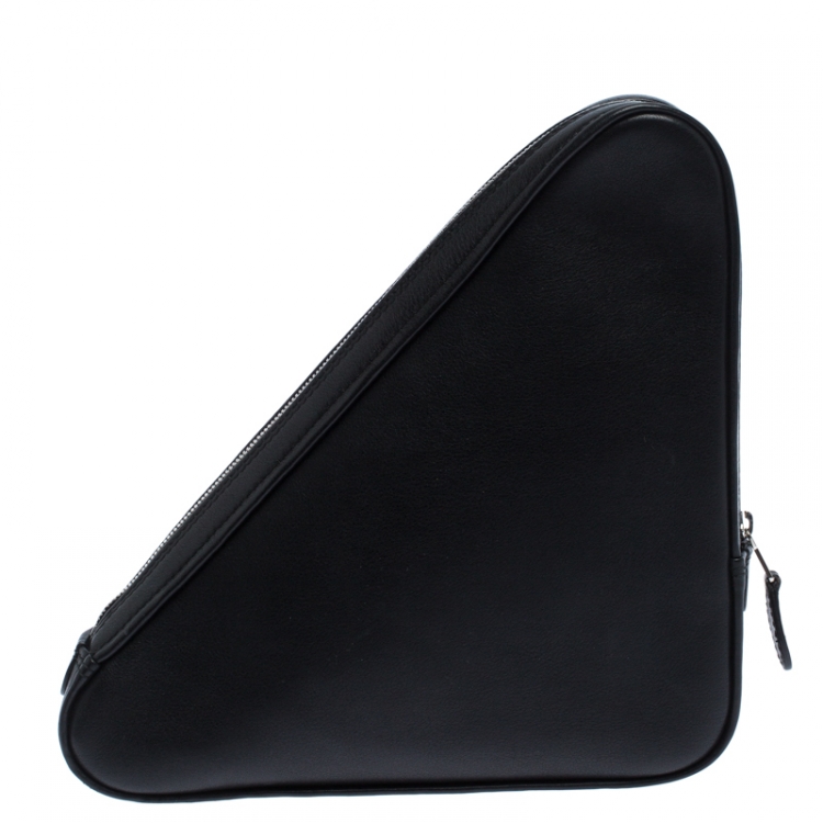 Pre Owned Balenciaga Black Leather Printed Triangle Pouch