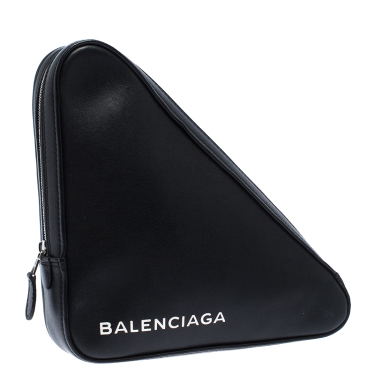 Pre Owned Balenciaga Black Leather Printed Triangle Pouch
