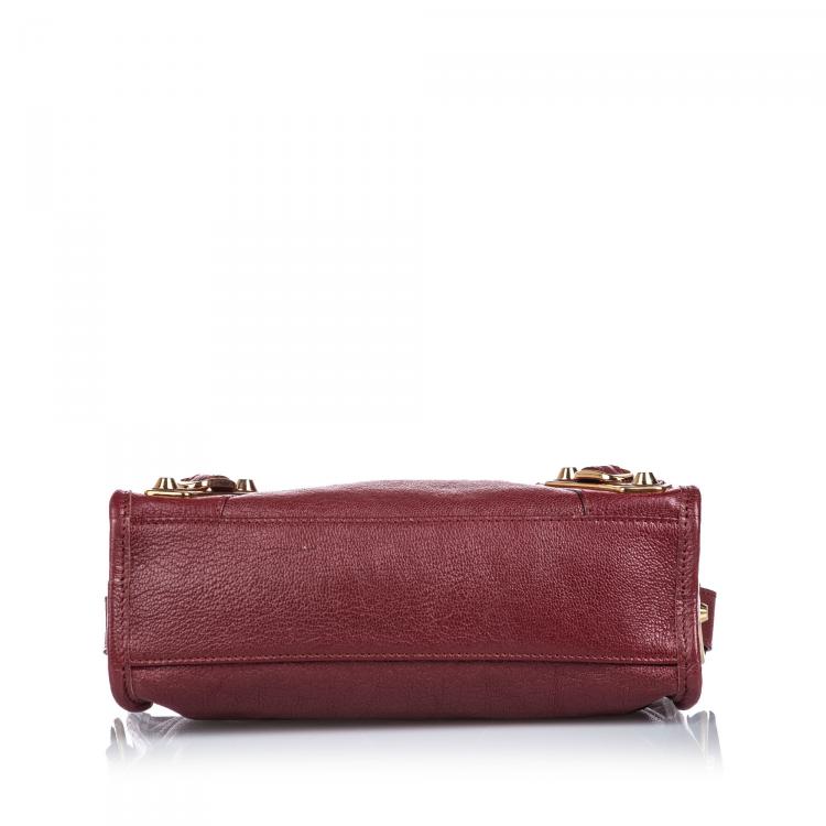 Pre Owned Balenciaga Red Leather Motocross Classic Metallic Edge Mini City