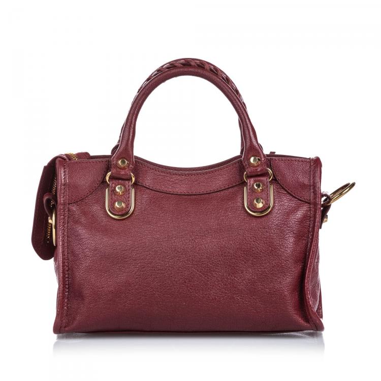 Pre Owned Balenciaga Red Leather Motocross Classic Metallic Edge Mini City