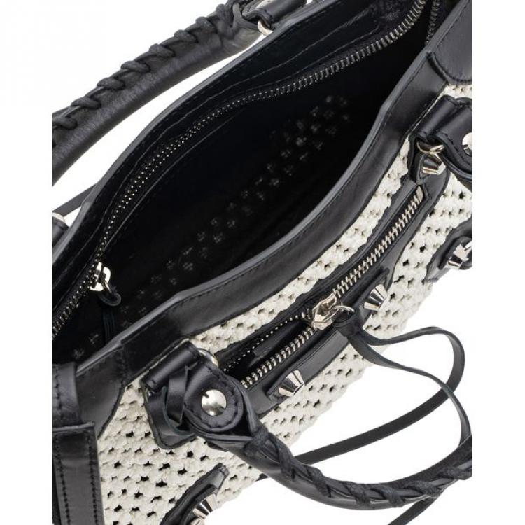 مملوكة مسبقًا Balenciaga Black/White Leather Motocross Classic Mini City Bag
