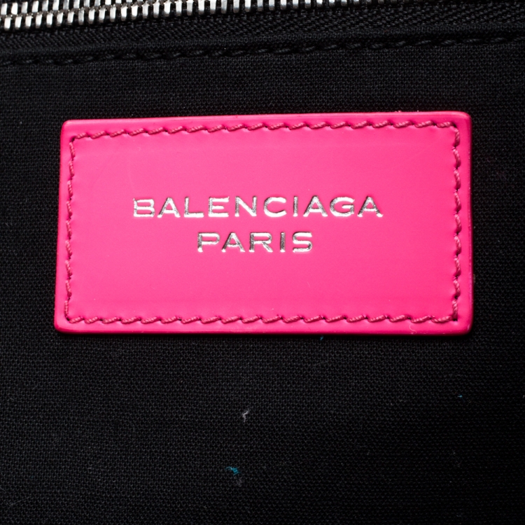 Pre Owned Balenciaga Neon Pink Leather Classic Voyage Carry On Luggage