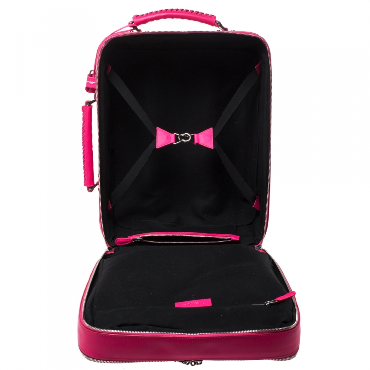 Pre Owned Balenciaga Neon Pink Leather Classic Voyage Carry On Luggage