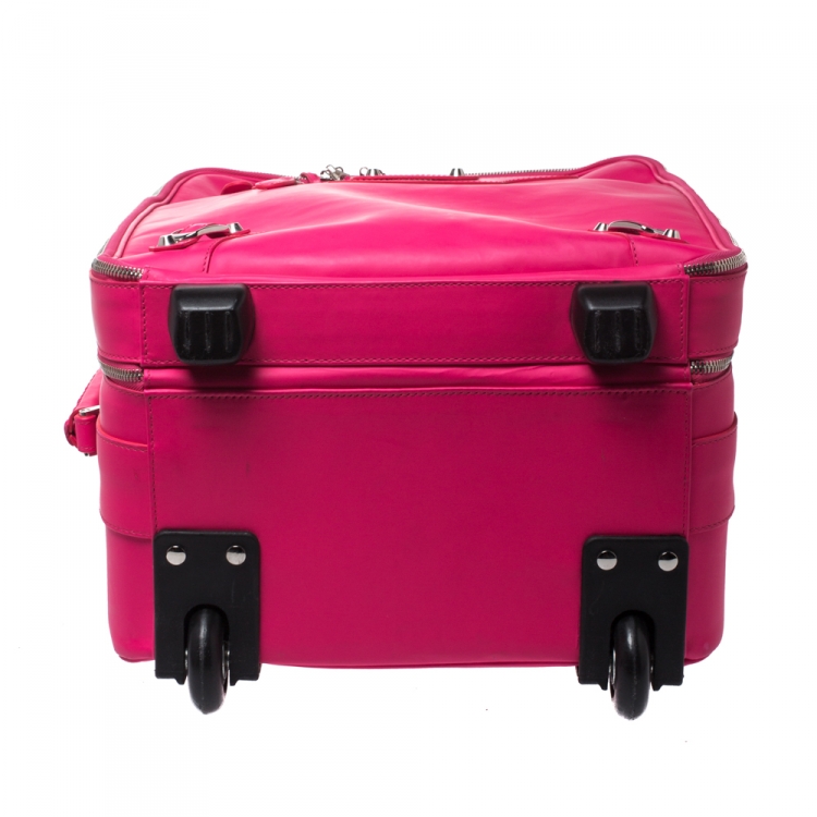 Pre Owned Balenciaga Neon Pink Leather Classic Voyage Carry On Luggage