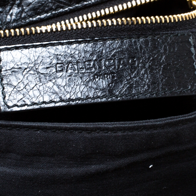 Pre Owned Balenciaga Black Leather Giant GH Envelope Strap Clutch