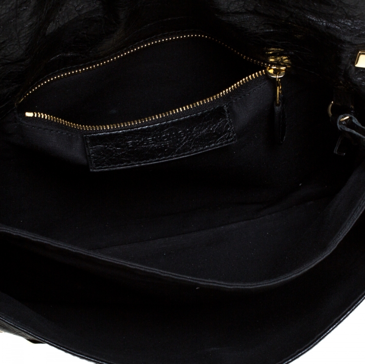 Pre Owned Balenciaga Black Leather Giant GH Envelope Strap Clutch