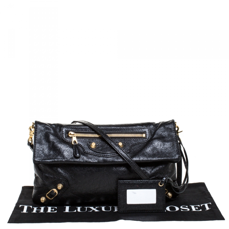 Pre Owned Balenciaga Black Leather Giant GH Envelope Strap Clutch