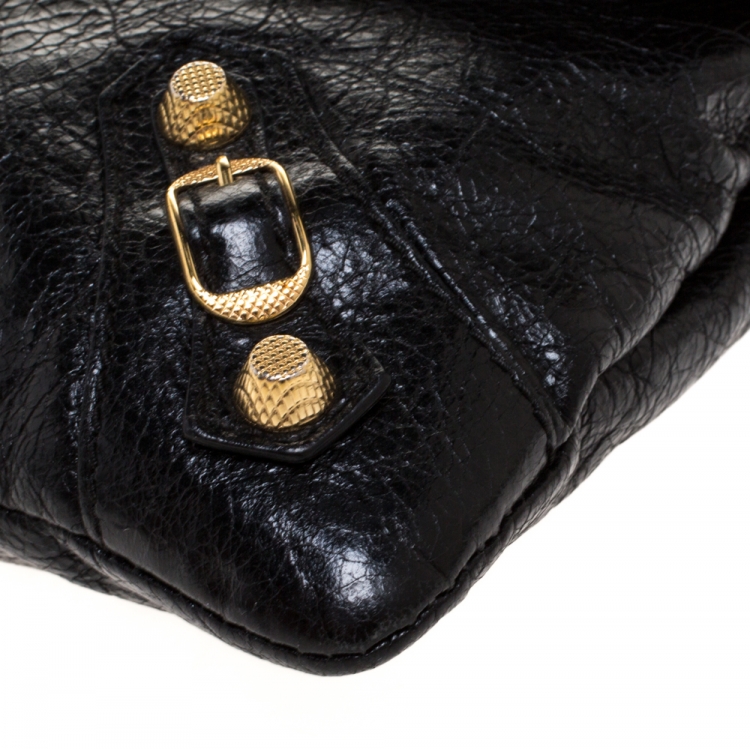 Pre Owned Balenciaga Black Leather Giant GH Envelope Strap Clutch