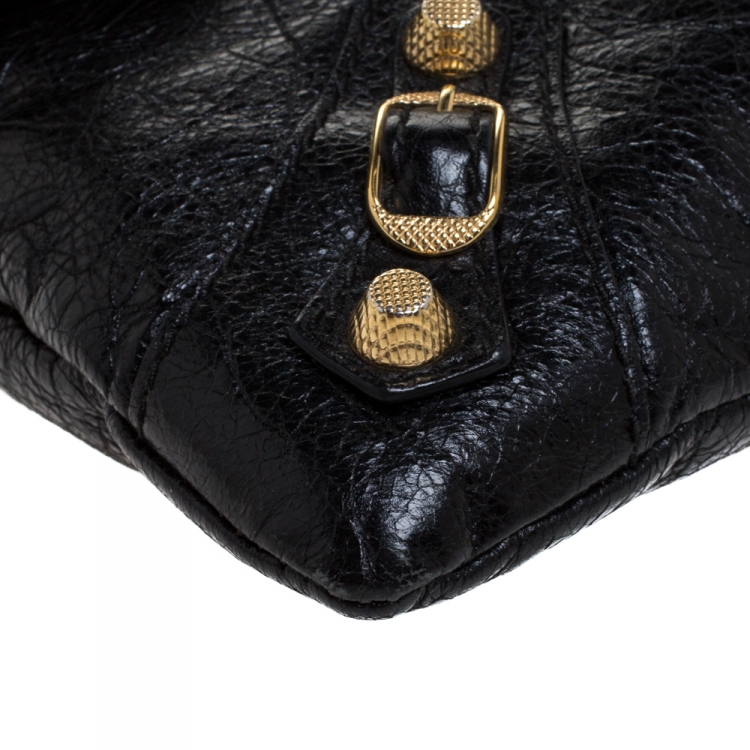 Pre Owned Balenciaga Black Leather Giant GH Envelope Strap Clutch