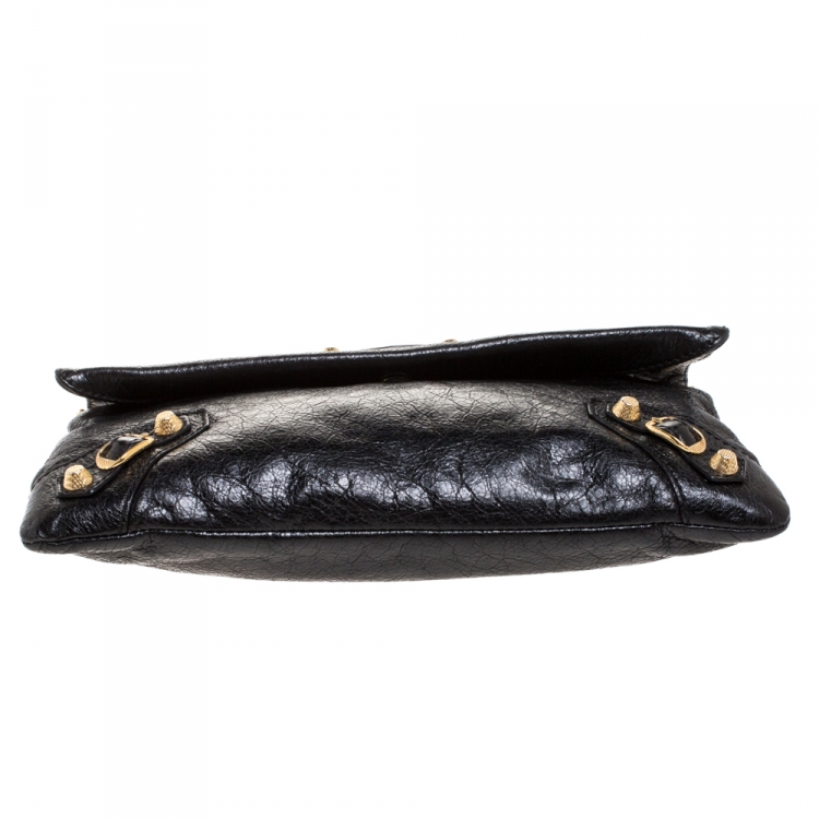 Pre Owned Balenciaga Black Leather Giant GH Envelope Strap Clutch