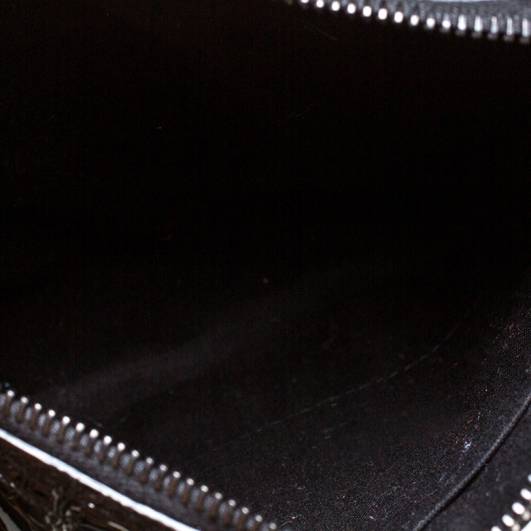 Pre Owned Balenciaga Black Croc Embossed Patent Leather Metallic Edge Zip Around Clutch