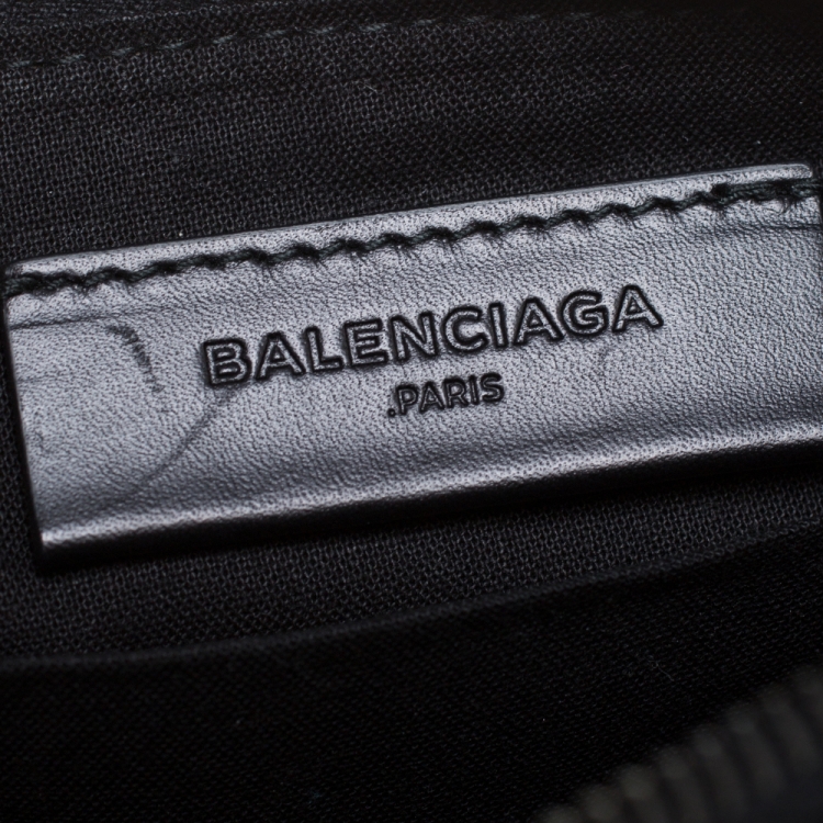 Pre Owned Balenciaga Black Croc Embossed Patent Leather Metallic Edge Zip Around Clutch