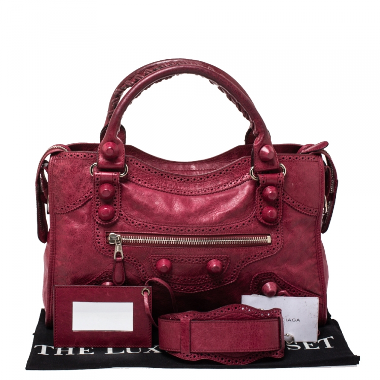 Pre Owned Balenciaga Red Leather CGH Brogues City Tote
