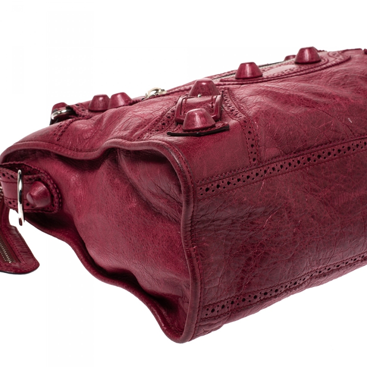 Pre Owned Balenciaga Red Leather CGH Brogues City Tote