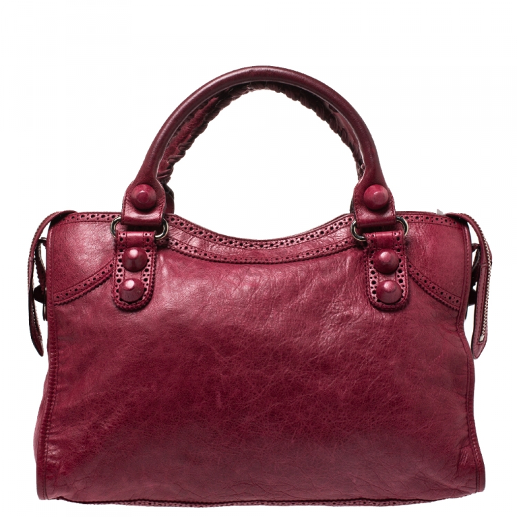 Pre Owned Balenciaga Red Leather CGH Brogues City Tote