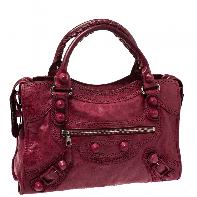 Pre Owned Balenciaga Red Leather CGH Brogues City Tote
