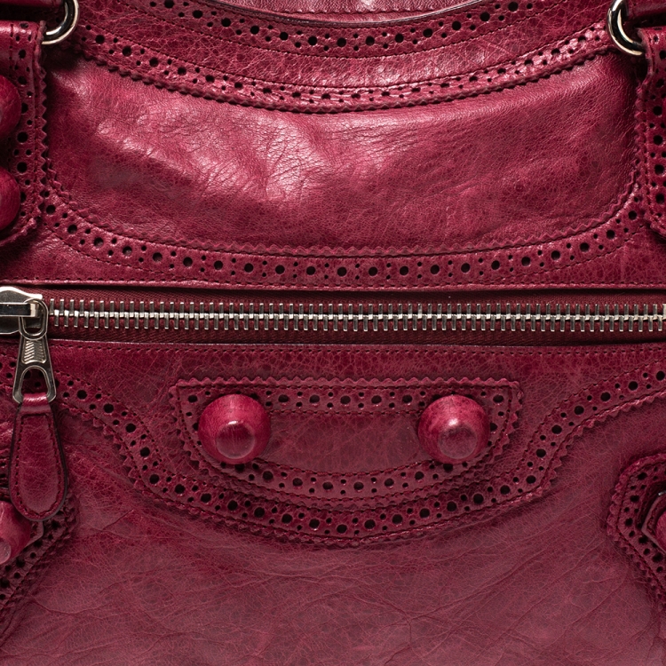 Pre Owned Balenciaga Red Leather CGH Brogues City Tote